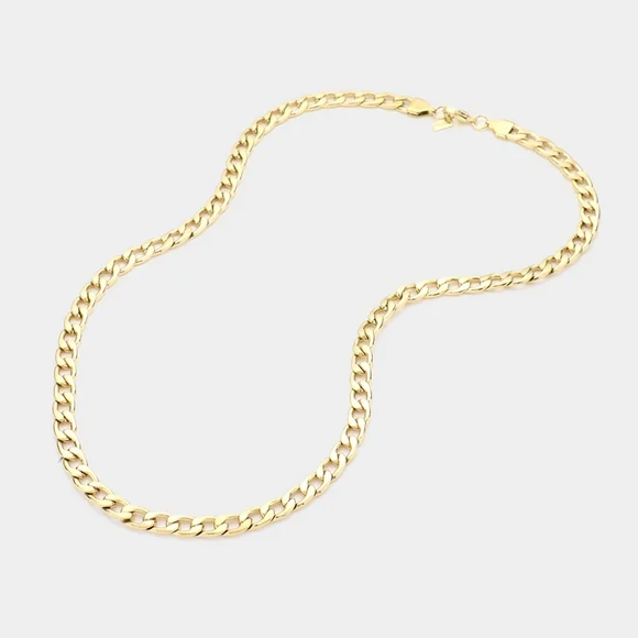 Simple Gold Metal Curb Link Necklace Chain 20 Inch Mens Woman Unisex Jewelry - Picture 2 of 8